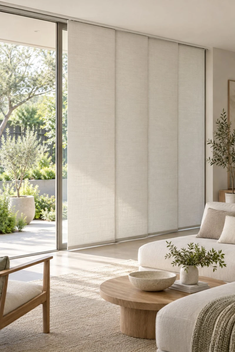 Panel blinds floor to ceiling in living room