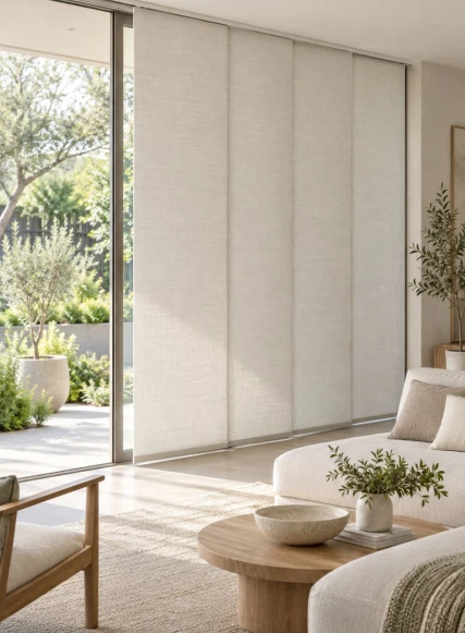 Panel blinds floor to ceiling in living room